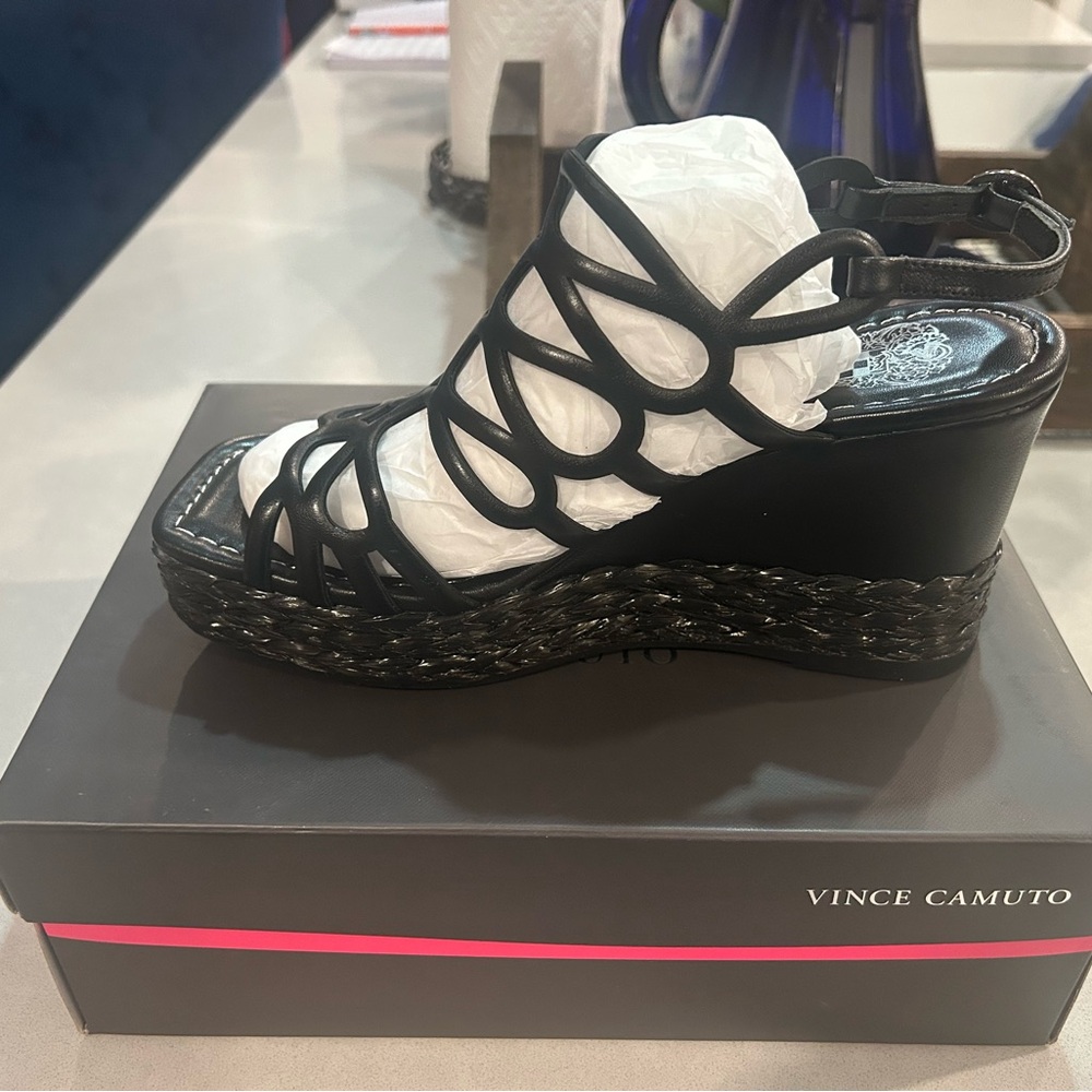 Vince Camuto Black Strappy Wedge Sandals - Picture 10 of 12